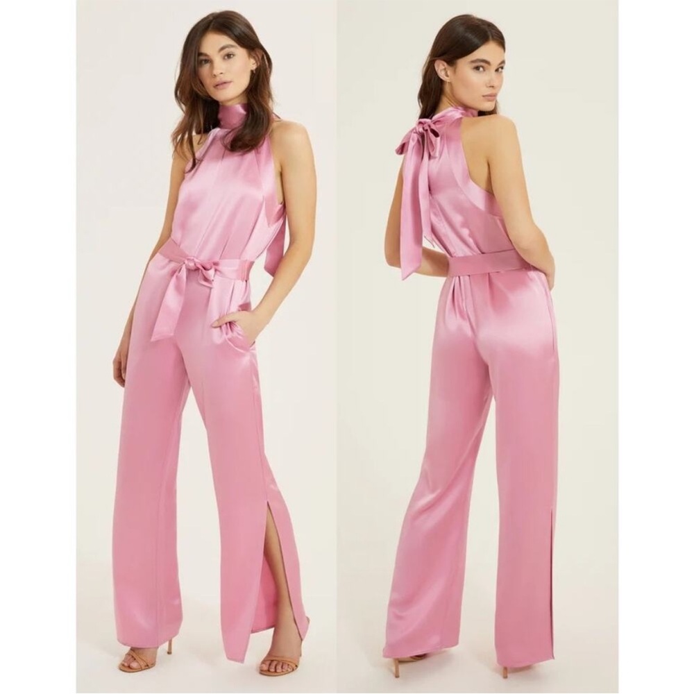 Something Navy Pink Silk Jumpsuit